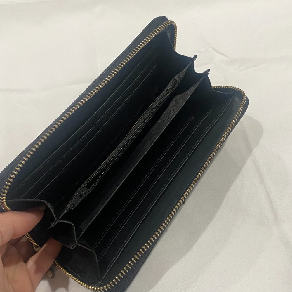 Unbranded Zip Around Wallet Geo Embossed Minimalist Black Clutch One Size - Picture 5 of 6